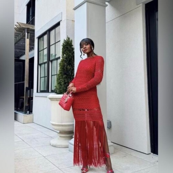 NWT Zara Crochet Fringe Dress Sz. L - Picture 2 of 4